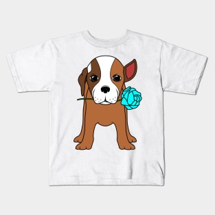 Crazy dog with a rose Kids T-Shirt